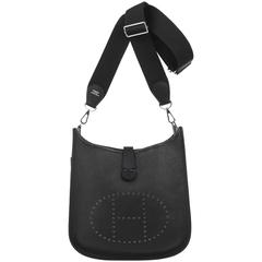 HERMES "Evelyne III 29 PM" Black Clemence Leather Perforated H Shoulder Bag