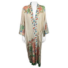 Japanese Art Deco Silk Pongee Lounge Robe