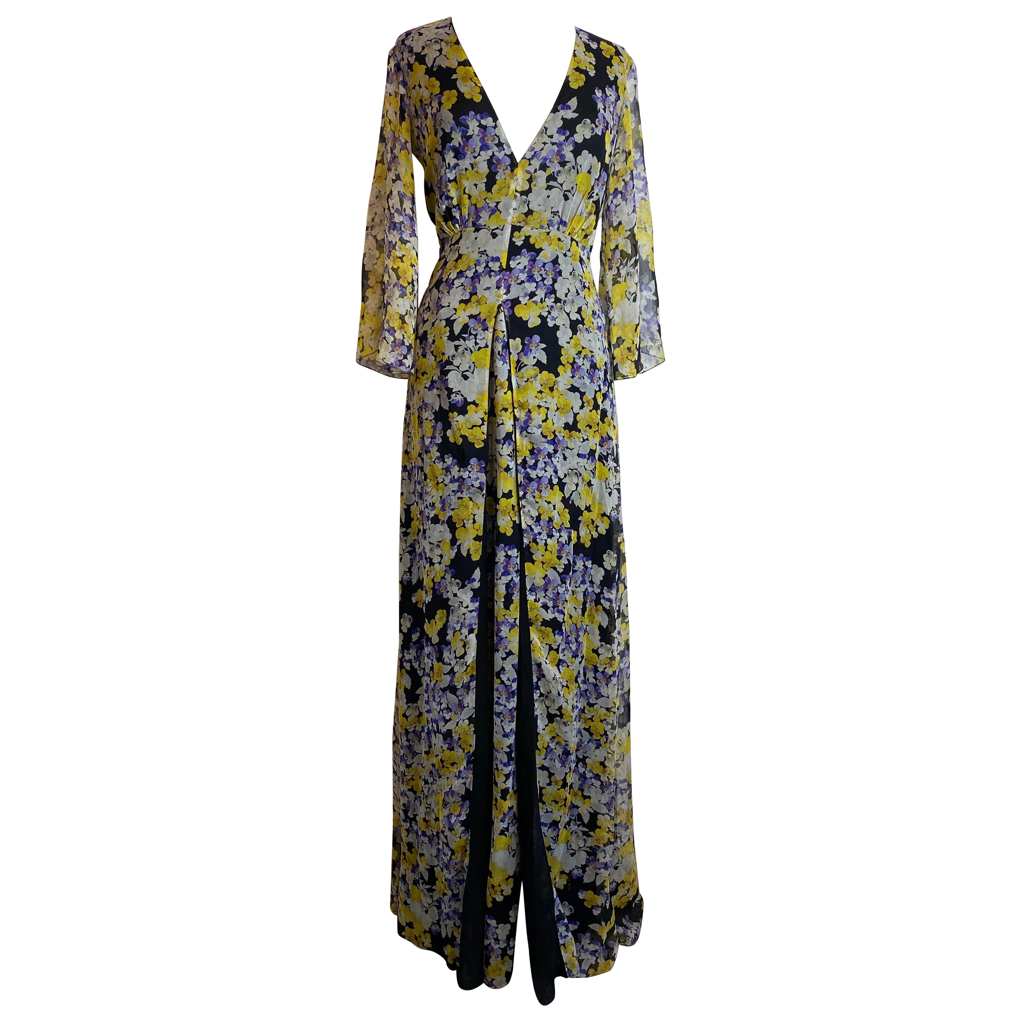 Langes schwarzes Kleid mit floralem Muster Francesco Scognamiglio. im Angebot