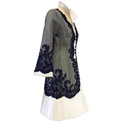 Vintage Jacques Fath Fitted Silk Evening Coat Dress With Lace Overlay