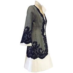 Vintage Jacques Fath Fitted Silk Evening Coat Dress With Lace Overlay 2