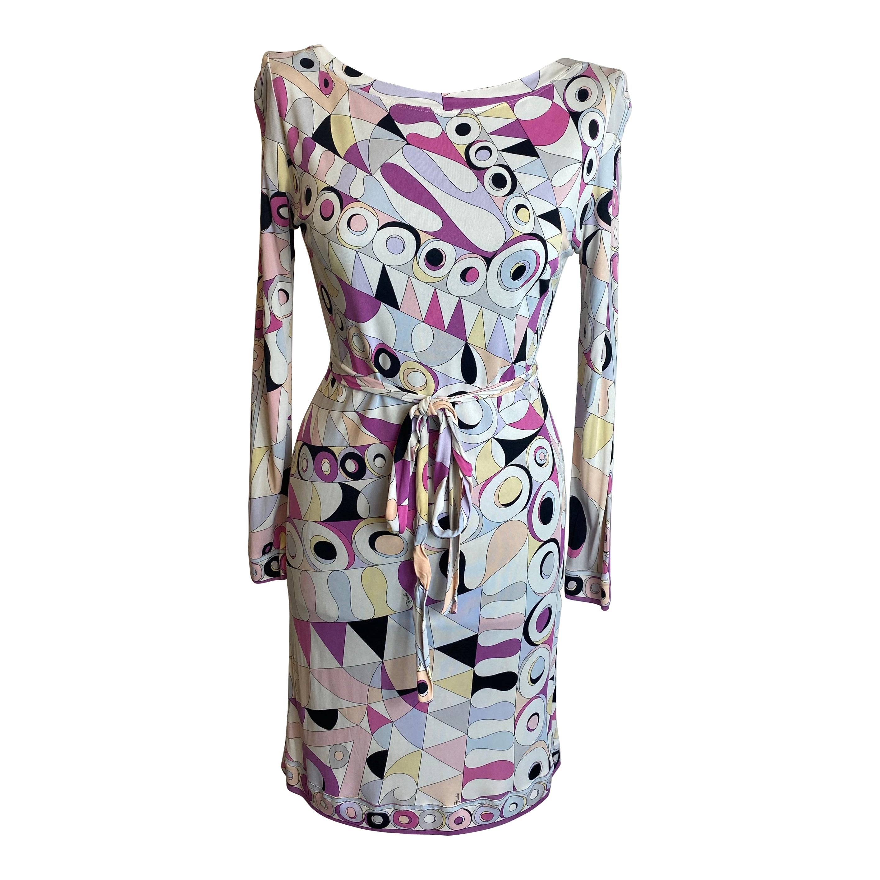 Emilio Pucci weißes Midikleid mit Muster. im Angebot