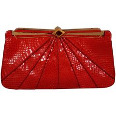 Vintage Judith Leiber  Red Snakeskin Clutch or Shoulder Bag