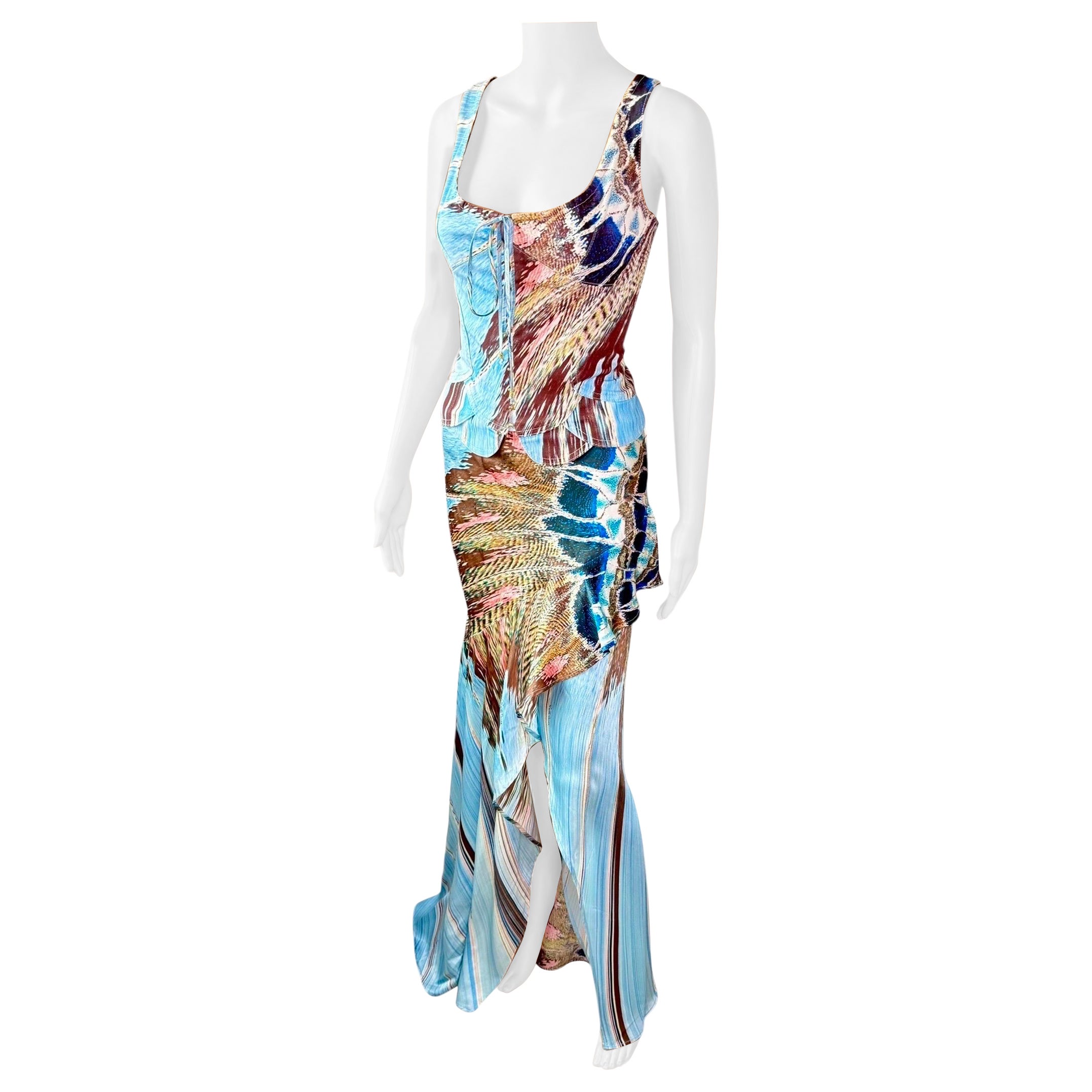 Roberto Cavalli A/I 2004 Top bustier con corsetto e gonna di seta, set di 2 pezzi in vendita