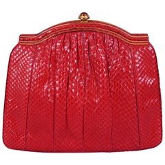 Judith Leiber Red Snakeskin Clutch with Carnelian Clasp 3