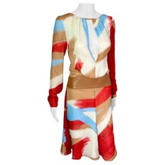 Gianni Versace F/W 2001 Runway Leather Cutout Keyhole Abstract Print Dress