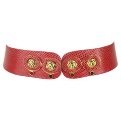 Vintage JUDITH LEIBER Adjustable Lizard Skin Belt With Lion Motif, 1980's