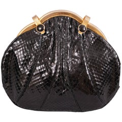 Judith Leiber Black Snakeskin Bag with Onyx and Gold Frame 10