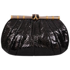 Judith Leiber Black Snakeskin Clutch with Onyx Silver and Gold Frame 11