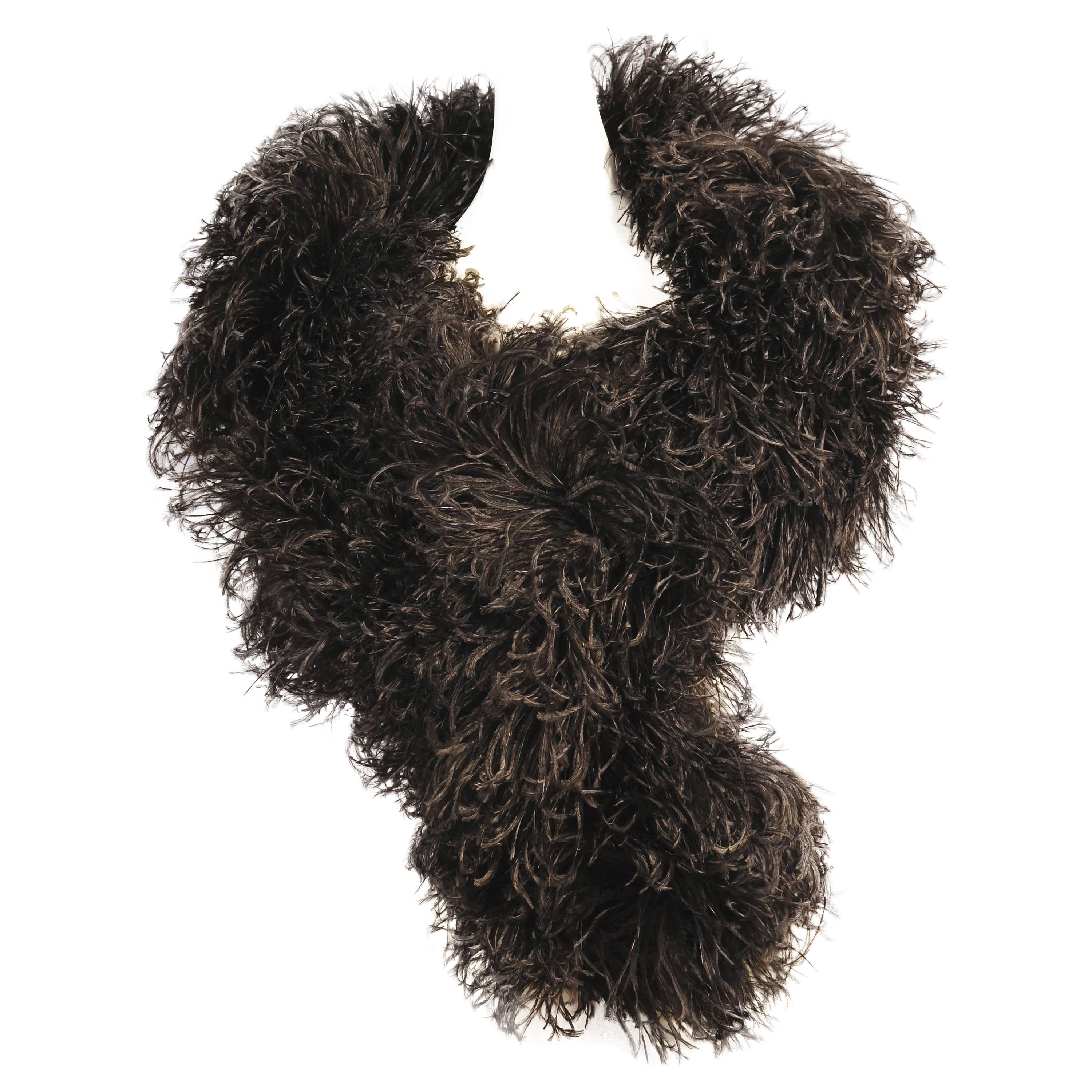 Black Double Ostrich Feather and Ribbon Stole