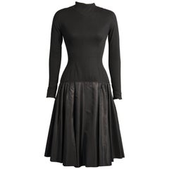 Mid-century Black Wool Jersey and Silk Satin Short Evening Dress