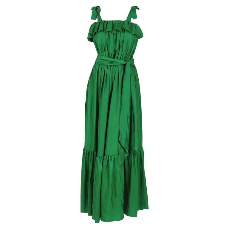 2011 Dolce and Gabbana Emerald Green Silk Bohemian Peasant Ruffle ...