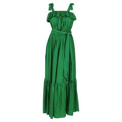 2011 Dolce & Gabbana Emerald Green Silk Bohemian Peasant Ruffle Belted Dress