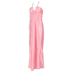 1970S  VALENTINO Style Baby Pink Haute Couture Silk Crepe Boned Empire Waist Go