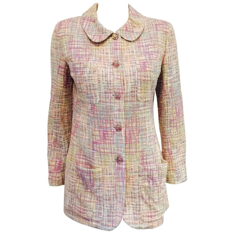 Chanel Spring 1998 Pastel Cotton Tweed Longer Length Jacket For Sale at ...