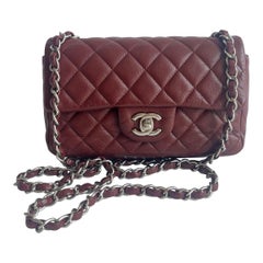 Chanel Classic Flap Rectangular Mini Burgundy Caviar Leather Silver Hardware