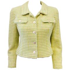 Chanel Boutique Green & Yellow Tweed Cropped Jacket-Mother of Pearl Buttons 10