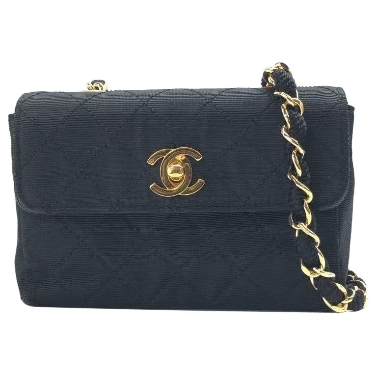 Chanel Vintage Fabric Extra Mini Flap Bag 24k Gold Button Strap im Angebot