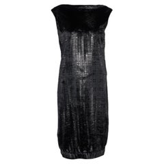Chanel Metallic Black Bristled Velvet Robe sans manches à ourlet élastiqué L