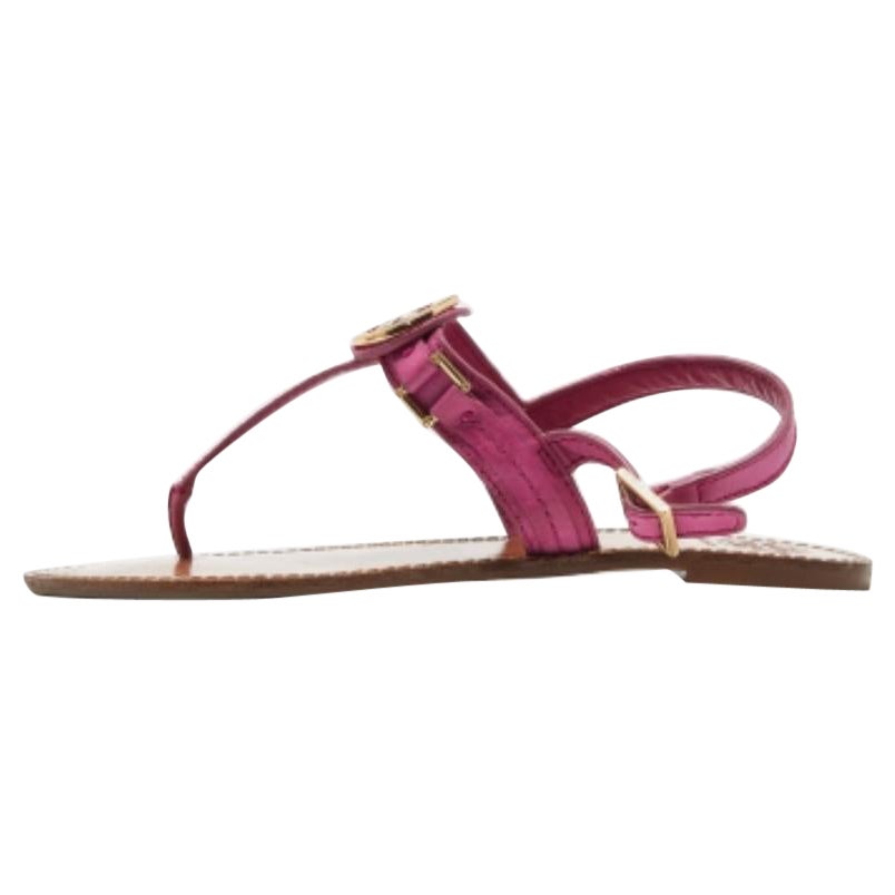 Tory Burch Sandali piatti in pelle rosa con dettaglio logo Taglia 41