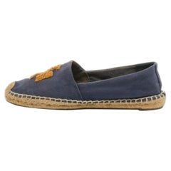 Tory Burch Blu Canvas A. Weston Appartamenti Misura 37,5