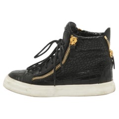 Giuseppe Zanotti Black Croc Embossed Leather High Top Sneakers Size 35.5