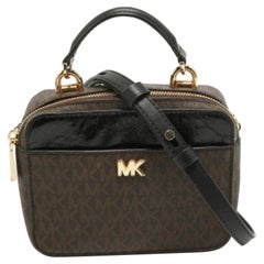 Michael Kors Brown/Black Signature Coated Canvas and Leather Top Handle Bag