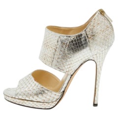 Jimmy Choo Silver/Brown Python Embossed Leather Private Sandals Size 38.5