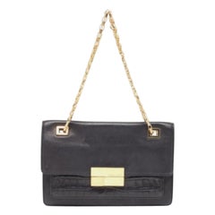 Michael Kors Black Leather and Croc Embossed Chain Shoulder Bag