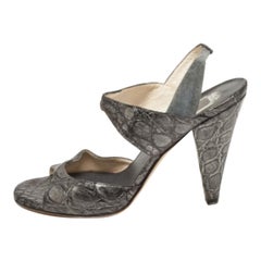 Dior Grey/Silver Croc Embossed and Suede Slingback Sandals Size 39.5