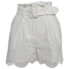 Self-Portrait White Pantaloncini con cintura in cotone ricamato S.S. White