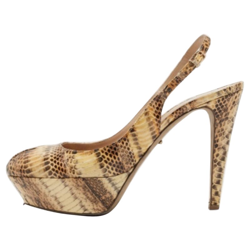 Sergio Rossi Beige Python Leather Peep Tee Platform Slingback Sandals Size 40