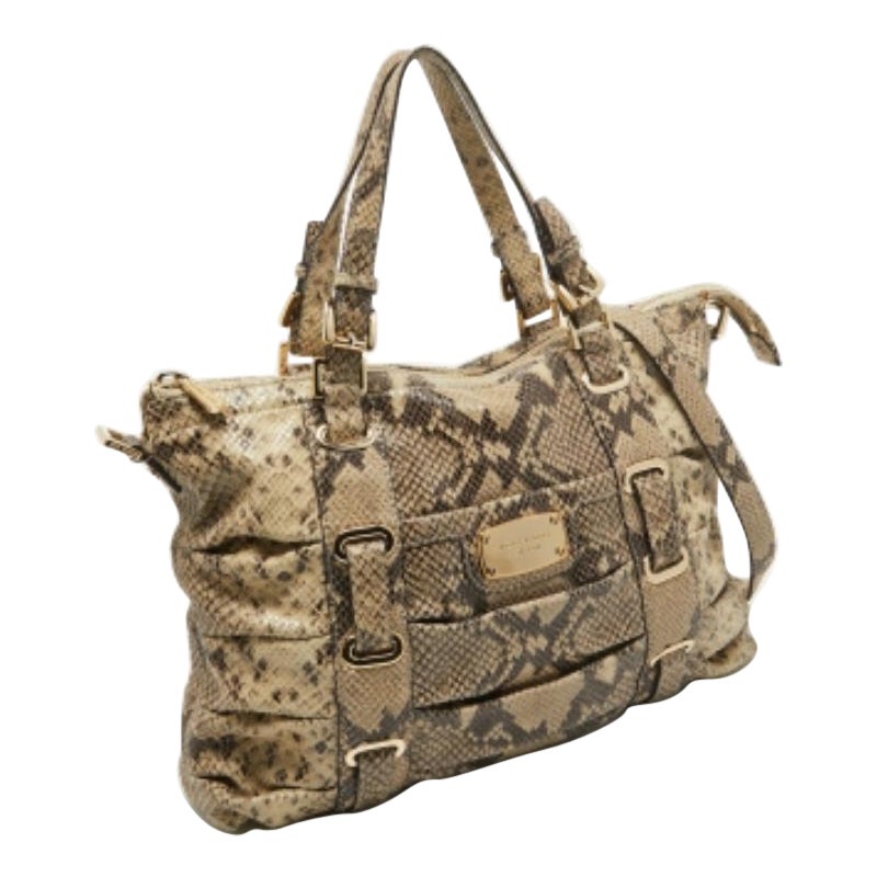 Michael Kors Tote Gansevoort grande in pelle goffrata di pitone nero/crema