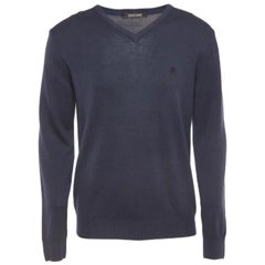Roberto Cavalli Sudadera de punto de lana azul marino con cuello en V XL