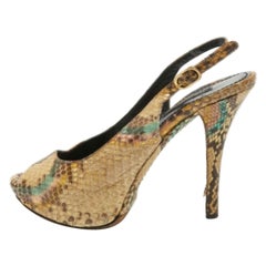 Dolce & Gabbana Beige/Brown Python Leather Slingback Pumps Size 35.5