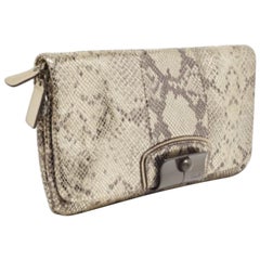 Coach Metallic Silver/Black Python Embossed Leather Flap Clutch