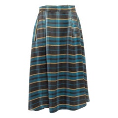 Elisabetta Franchi Falda Midi Plisada Cuadros Tartán Azul M