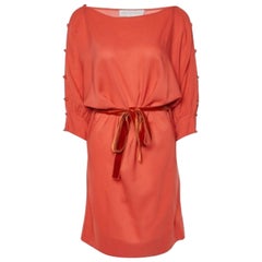 Stella McCartney Orange - Robe ceinturée à manches boutonnées en soie et laine XS