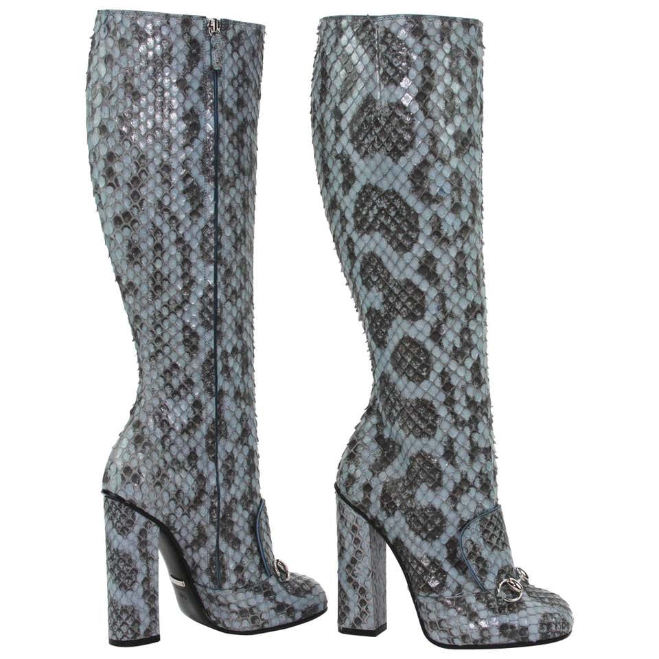 New GUCCI Campaign $3500 PYTHON Horsebit Knee High Boot Aquamarine 36.5 ...