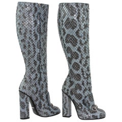 Neu GUCCI Campaign $3500 PYTHON Horsebit Kniehohe Stiefel Aquamarin 36,5 - 7