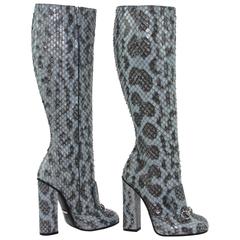 New GUCCI Campaign $3500 PYTHON Horsebit Knee High Boot Aquamarine 36.5 - 7 11