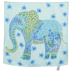 Pañuelo cuadrado de seda con estampado floral de elefante azul Salvatore Ferragamo