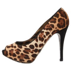 Dolce & Gabbana Beige/Brown Leopard Print Calfhair Peep Toe Pumps Size 39