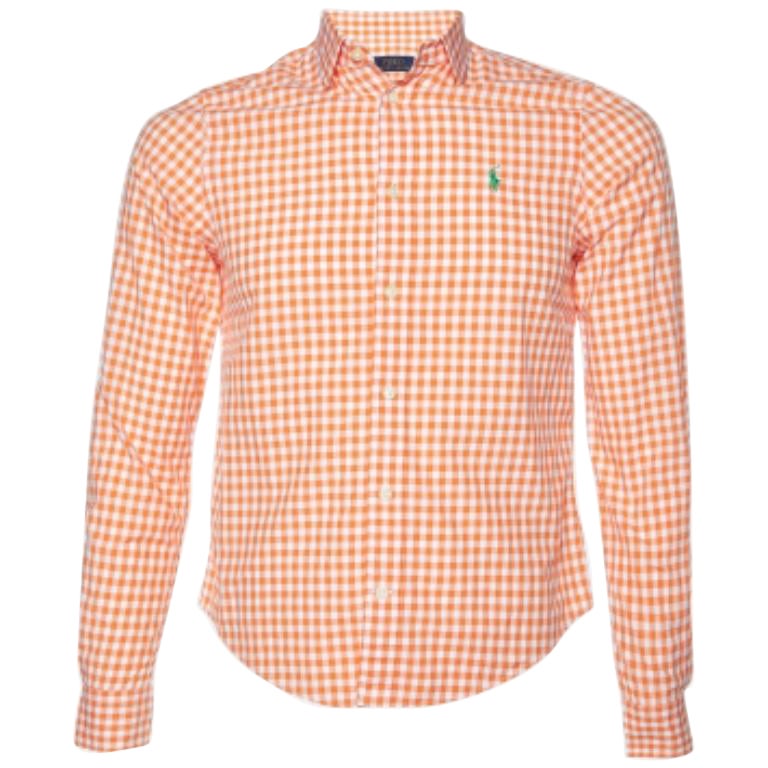 Polo Ralph Lauren - Camicia a maniche lunghe in cotone con motivo a quadretti arancione - S