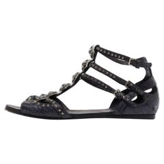 Miu Miu Marineblau Python Leder Knöchelriemen Flache Sandalen Größe 38.5