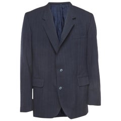 Dior Vintage Azul Marino A rayas Lana Blazer de un solo pecho XL