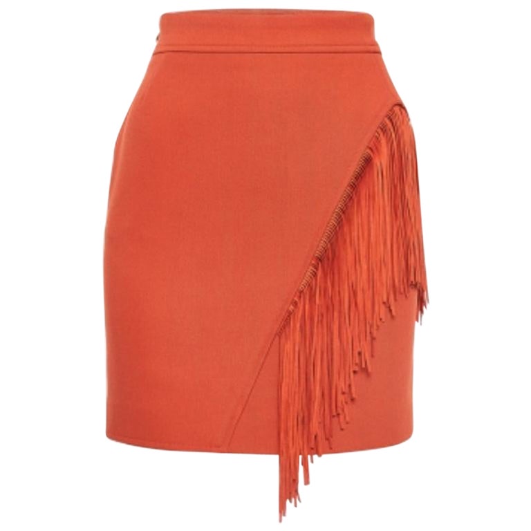 Maje - Dettaglio frangia in crepe arancione  Minigonna S