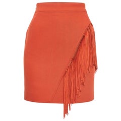 Maje Orange Crepe Fringe Detail  Mini Skirt S