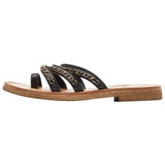 Chanel - Sandales plates en cuir noir avec lanières en chaîne - Taille 39,5