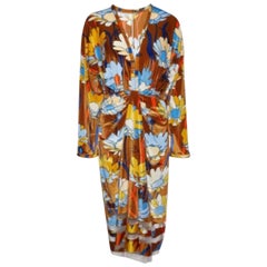Fendi Brown Daisy Print Chenille Draped Midi Dress S